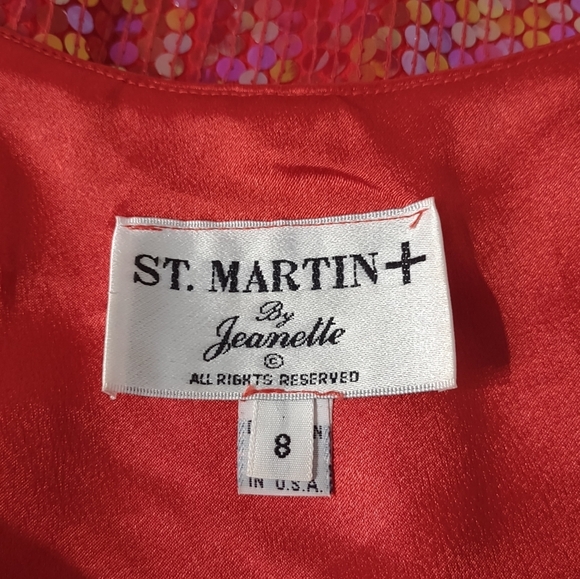 ❤️Sold❤️Vintage Jeanette Kastenberg St Martin Sequin Red Cocktail Party Dress - Picture 12 of 16